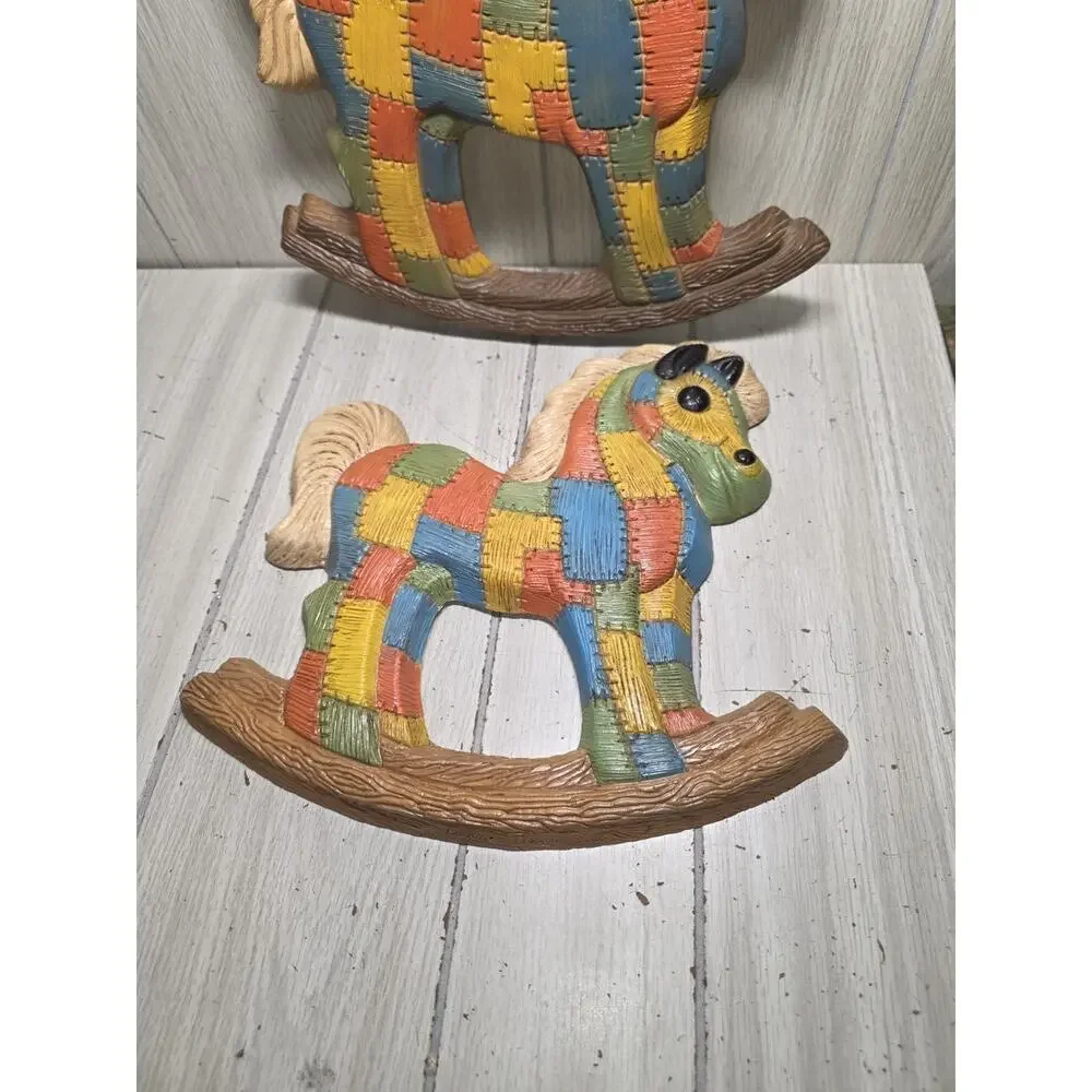 Vtg 70s Multi Color Patchwork Rocking Horse Wall Decor Foam Nursery Childs Room